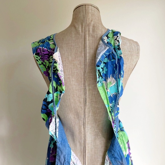 Blue Floral Vintage Pinafore Apron - Picture 10 of 17